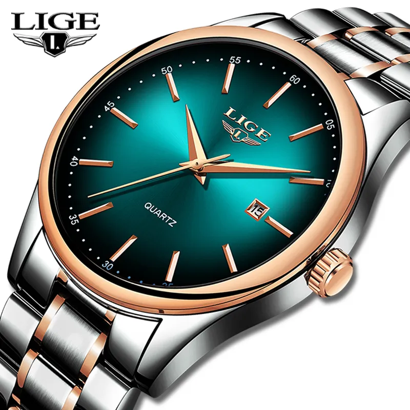 LIGE 9937 Stainless Quartz Men Sport Waterproof Date Clock Wristwatches